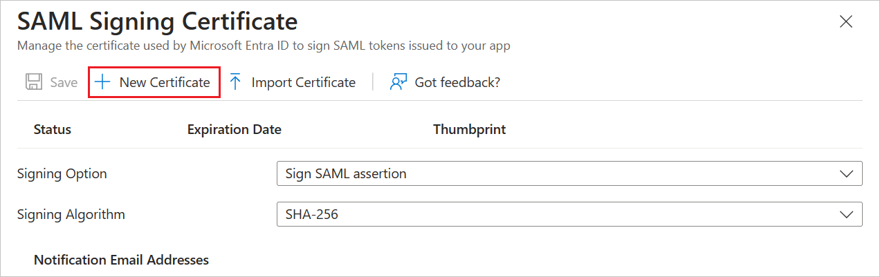 顯示 [新增 SAML 憑證] 的螢幕擷取畫面。