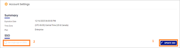 Screenshot shows the Subscription Settings window for update sso as described in this step.