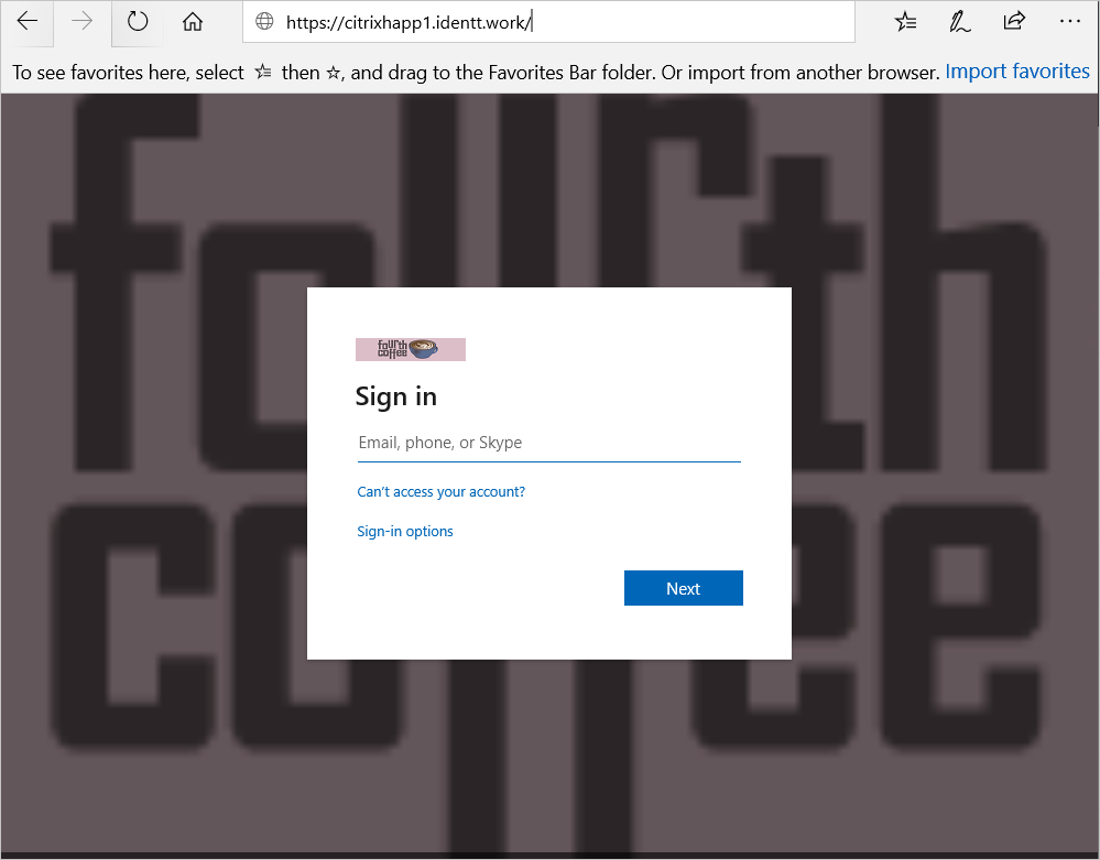 「Citrix ADC SAML Connector for Microsoft Entra 設定：網頁瀏覽器中的登入頁面」的螢幕擷取畫面。