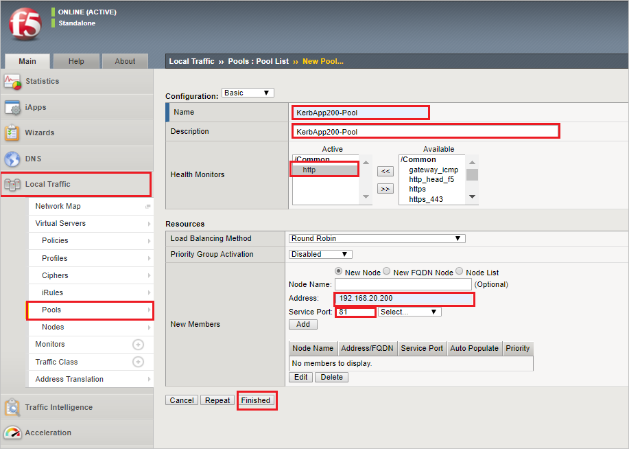 顯示 [新增集區] 頁面的螢幕快照，其中包含已輸入的值，並已選取 [已完成] 按鈕。