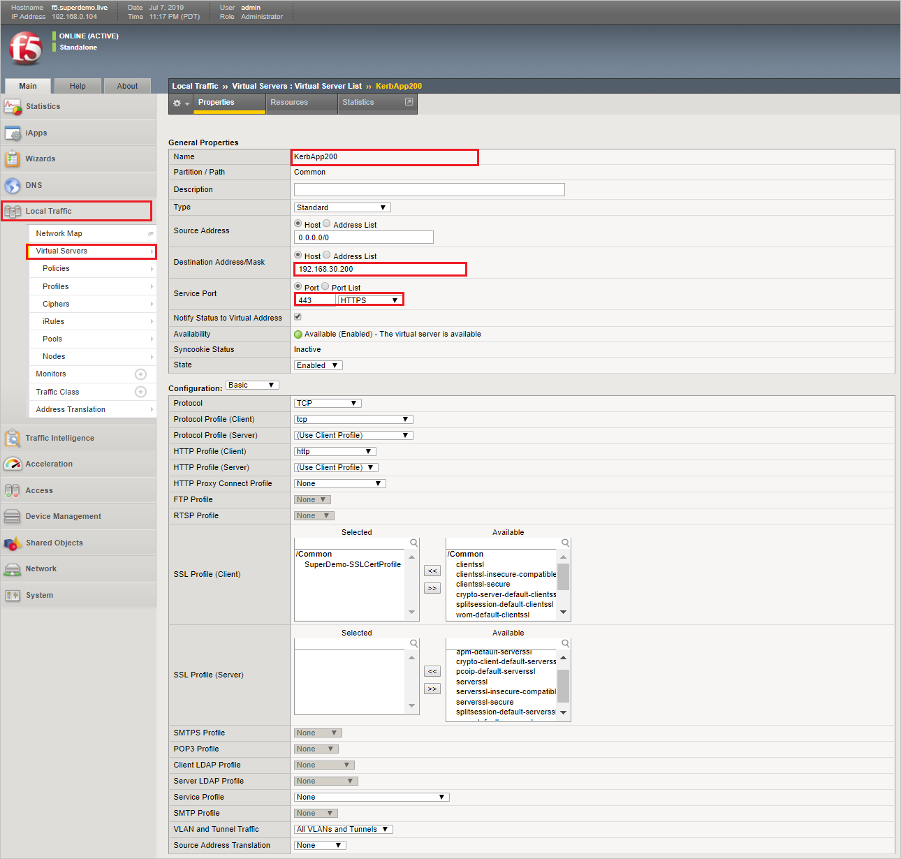 顯示 [虛擬伺服器清單] 頁面的螢幕快照，其中已醒目提示 [名稱]、[目的地位址/遮罩] 和 [服務埠] 文本框。
