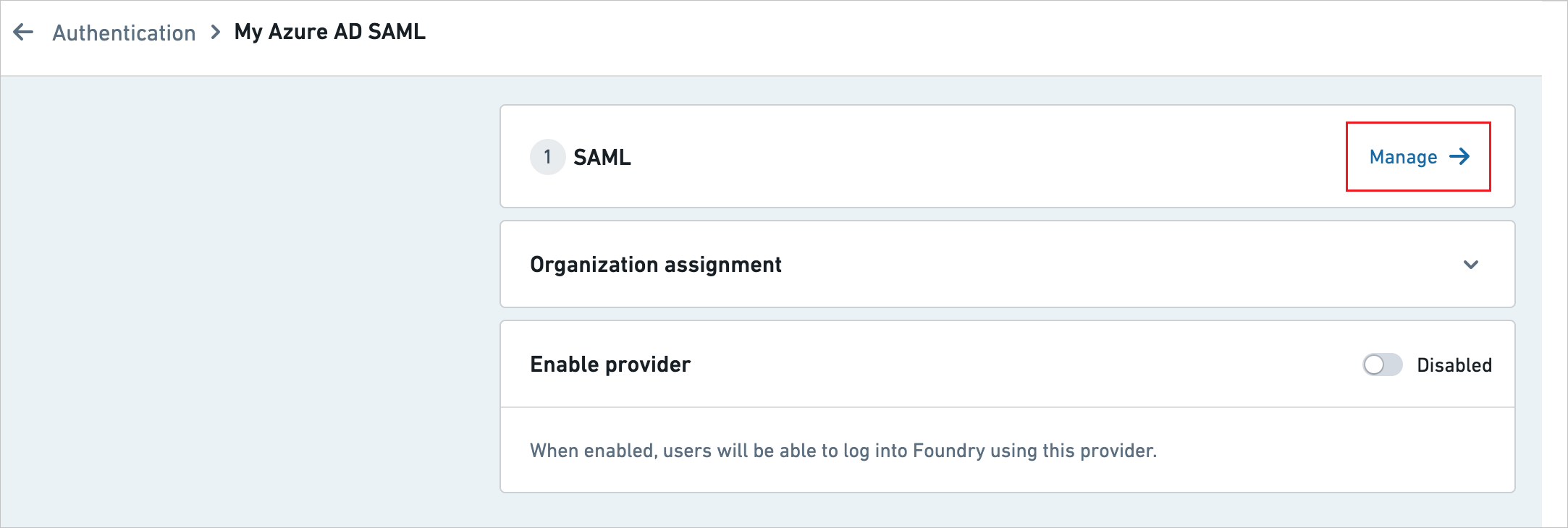 設定 SAML 的螢幕擷取畫面。