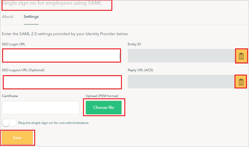 顯示 SAML 單一登錄的螢幕快照