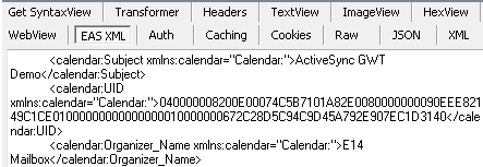 [EAS XML] 索引標籤的螢幕快照，其中顯示要求和回應詳細數據。