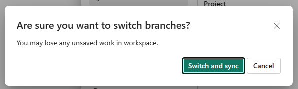 工作區設定畫面的螢幕快照，詢問您是否確定要切換分支。