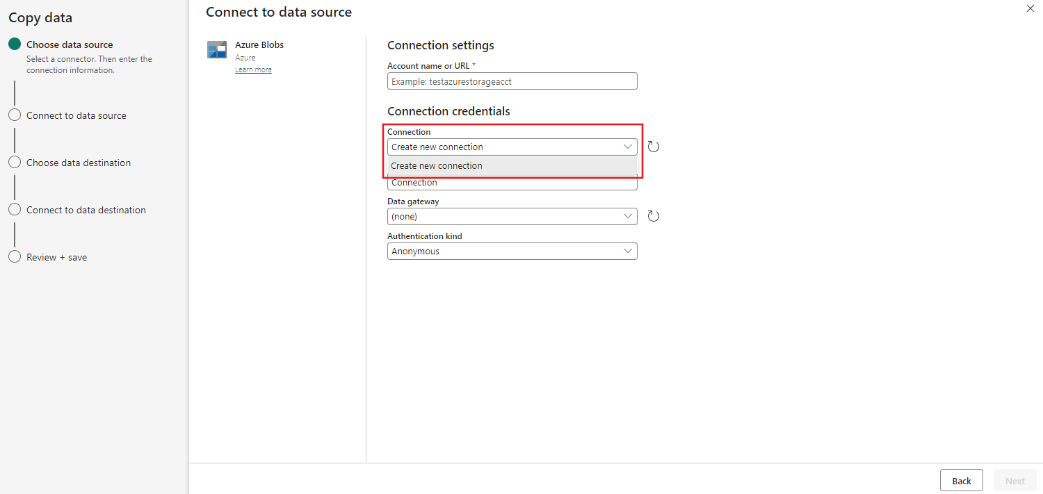 顯示選取新連線之位置的螢幕擷取畫面。