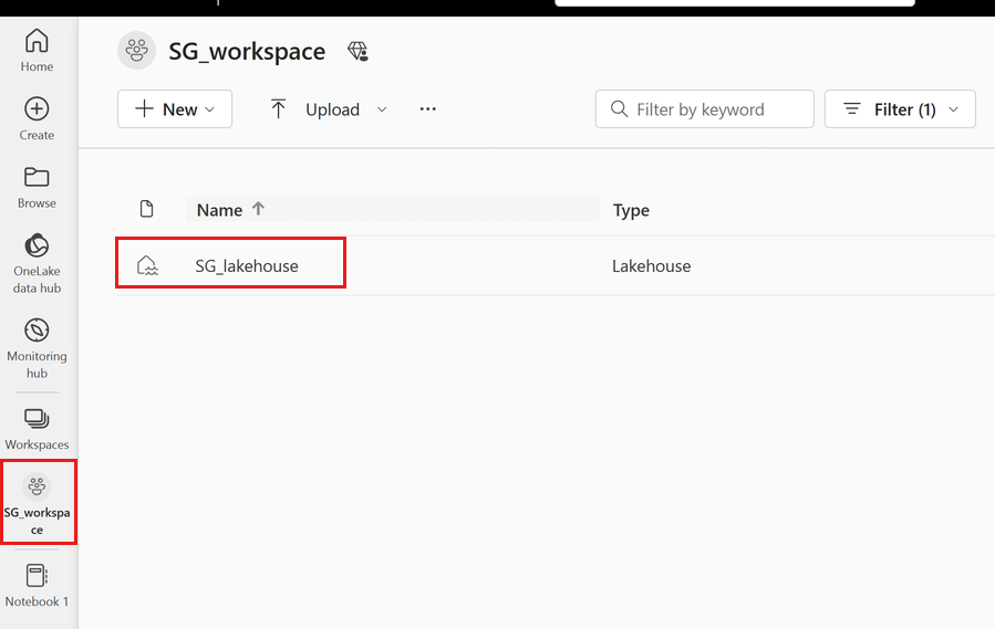 如何流覽至 Lakehouse 以新增檔案的螢幕快照。