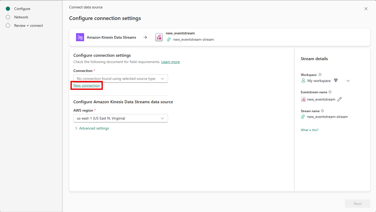 顯示 [連線] 頁面的螢幕快照，其中已醒目提示 [新增連線]。