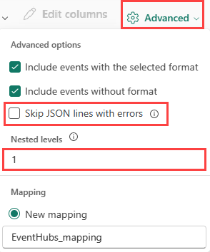 進階 JSON 選項的螢幕快照。