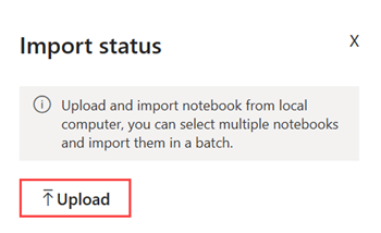[匯入狀態] 視窗的螢幕快照。標題為 [上傳] 的按鈕會反白顯示。