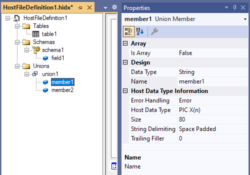 顯示新聯集成員和屬性的螢幕擷取畫面。