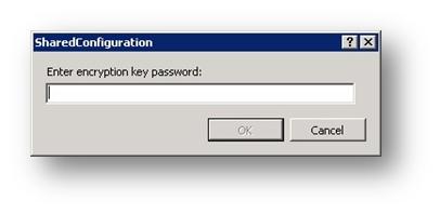 [共用組態] 對話框的螢幕快照，其中顯示要輸入加密密鑰密碼的字段。