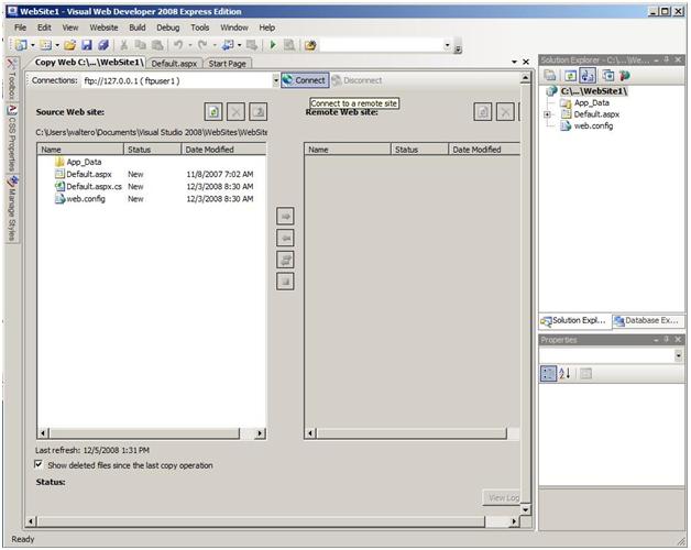將網站複本連線到指定的 F T P 伺服器之前,螢幕快照。