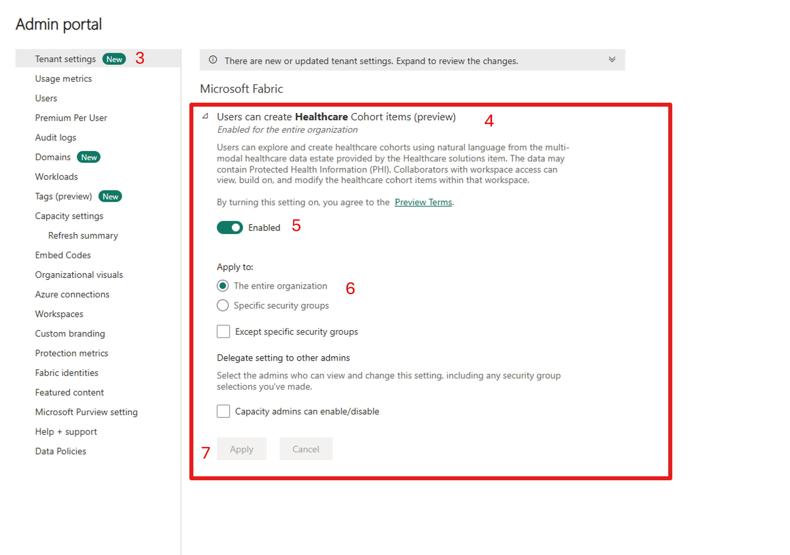 顯示租用戶設定的螢幕截圖。