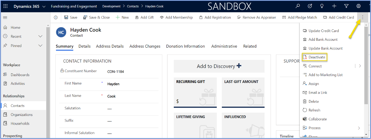 Deactivate records Deactivate records.