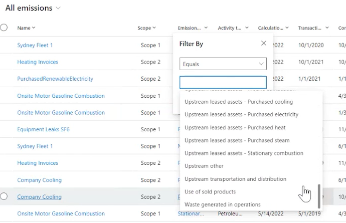 篩選排放資料行。