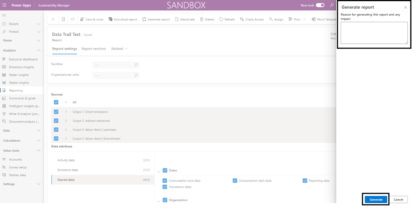產生報表原因的螢幕擷取畫面。