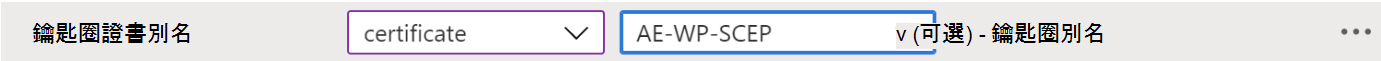 在 Microsoft Intune 的 VPN 應用程式設定政策中，使用 Configuration Designer - 範例來更改 KeyChain 用戶端憑證別名。