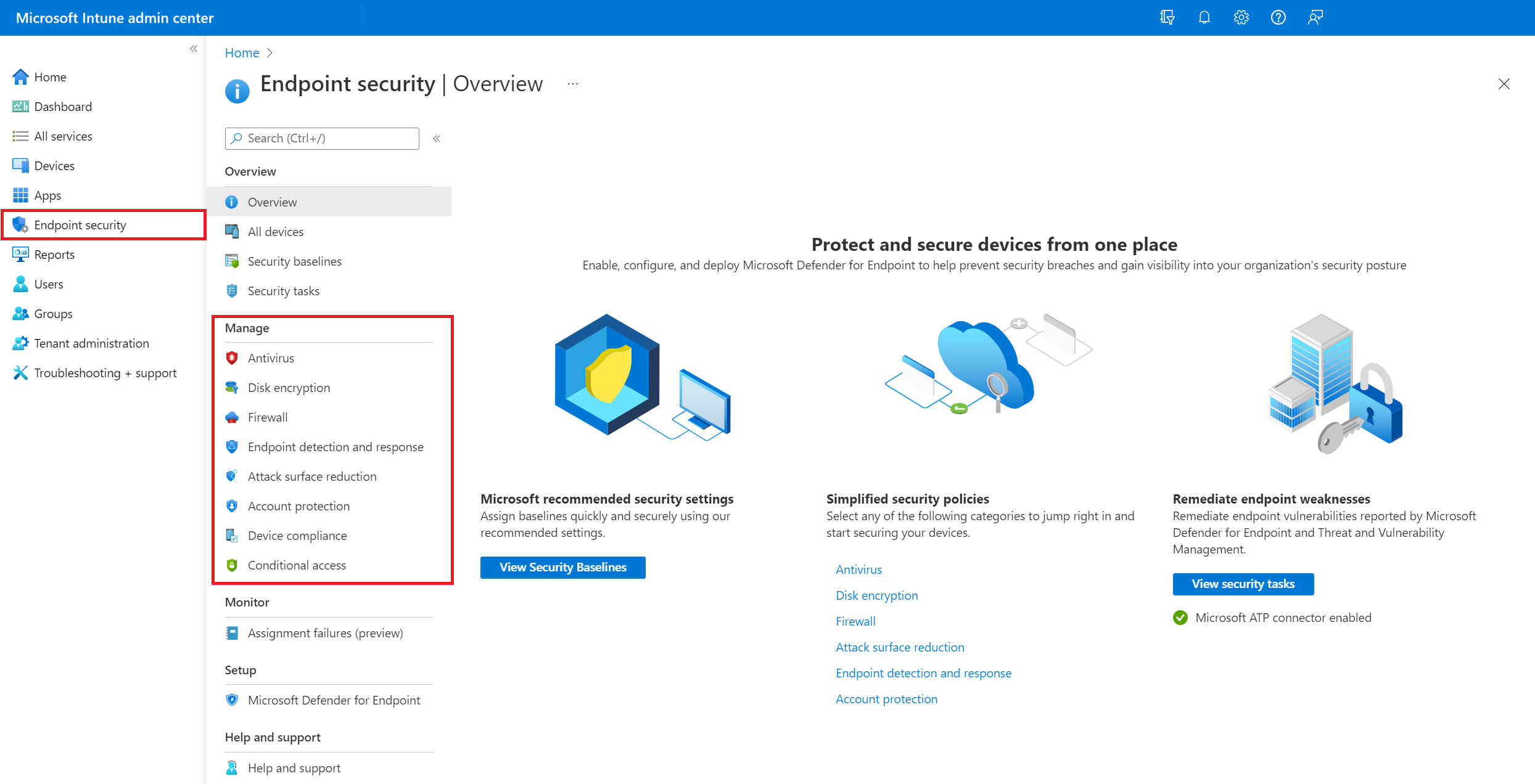 在 Microsoft Intune 管理中心管理端點安全政策