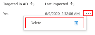 截圖顯示如何在 Microsoft Intune 和 Intune 管理中心的 群組原則 分析器匯入 GPO) 刪除或移除群組政策物件 (