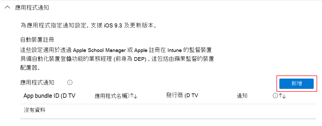 在 Microsoft Intune 中新增 iOS/iPadOS 裝置功能設定檔中的應用程式通知