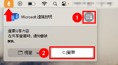 macOS 麥克風分享對話框的截圖，以允許 Microsoft 遠端說明的螢幕分享