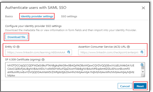 linkedin-learning-add-assertion-consumer-service-screen