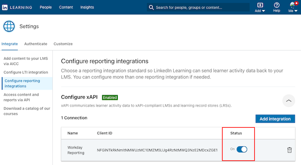 Active xAPI connection