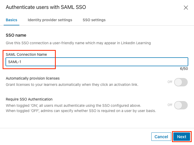 Give SSO connection a name.