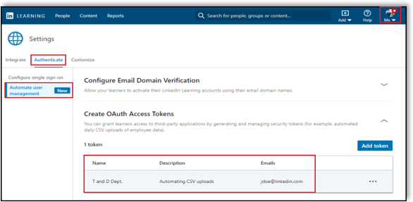 linkedin-learning-oauth-token-configured-screen