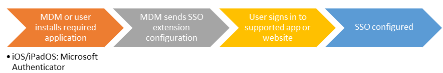 在 iOS/iPadOS 裝置上安裝 SSO 應用程式延伸模組時的使用者流程圖。