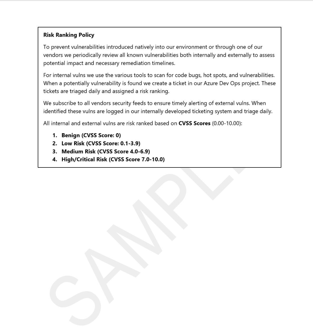 風險排名政策與CVSS分數定義。