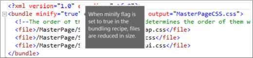將 minify 旗標設定為 true 的螢幕快照。
