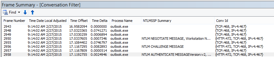 Netmon 追蹤，顯示依交談篩選的 Proxy 驗證。