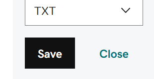 您選取 [儲存] 以新增網域驗證 TXT 記錄的螢幕快照。