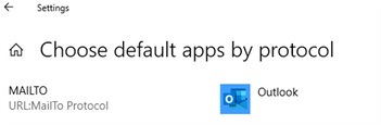 此螢幕快照顯示將 Outlook 設定為預設應用程式的步驟。