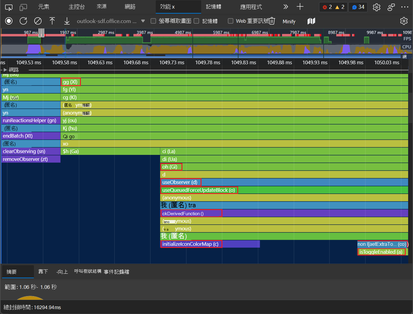 效能設定檔中未壓縮的火焰圖表，並恢復有意義的函式名稱