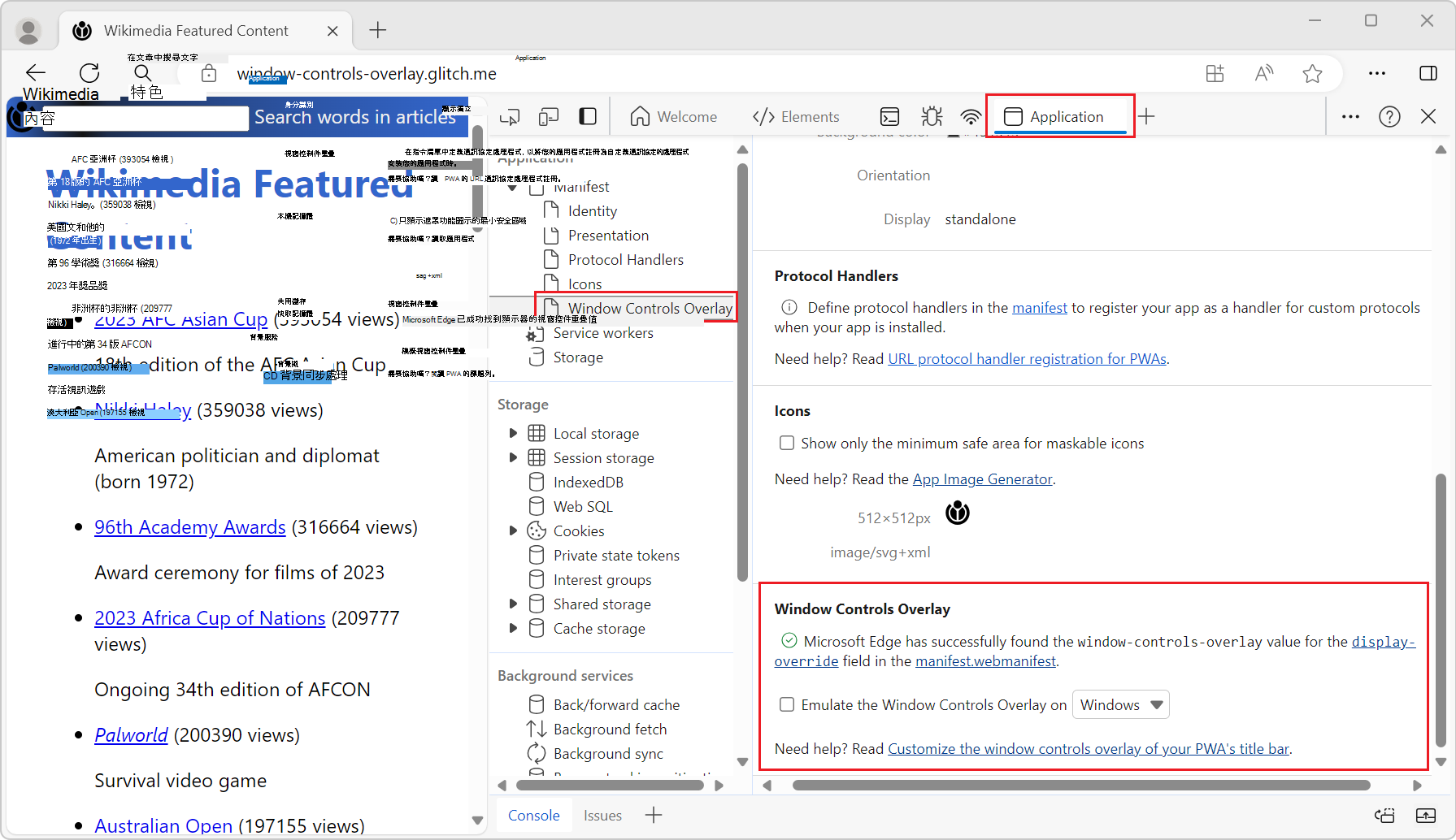 應用程式工具中的「視窗覆蓋控制」區塊