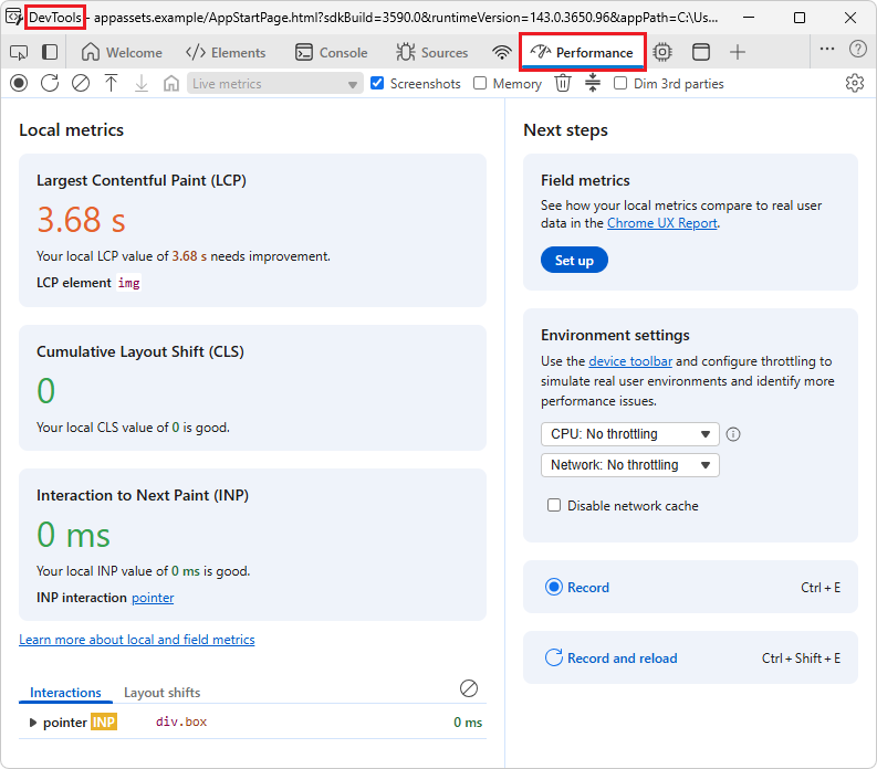 Edge DevTools 中的效能工具