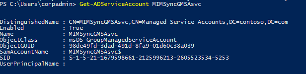 正在執行的PowerShell Get-ADServiceAccount 命令螢幕快照