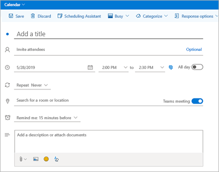 Outlook Web App 中 Teams 會議增益集的螢幕擷取畫面。