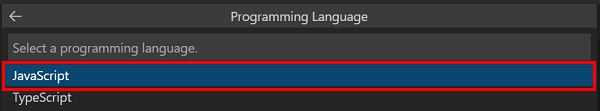 Screenshot shows the option to select the programming language.