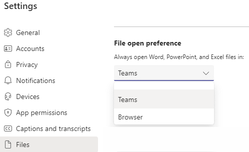 檔案開啟喜好設定的螢幕快照，其中遺漏桌面應用程式選項。