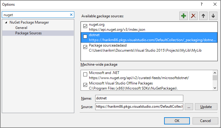 Package Sources options