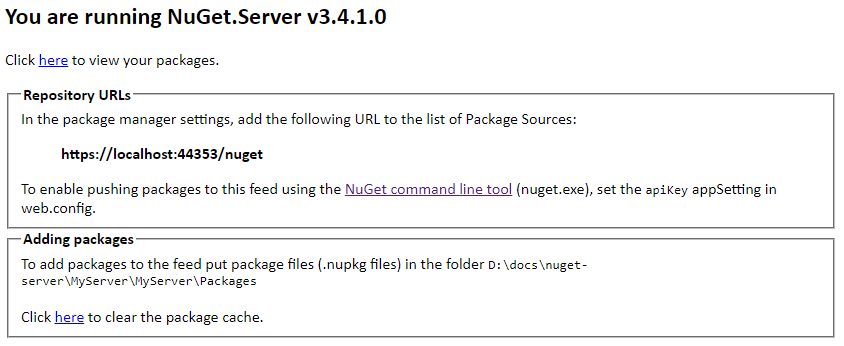 Default home page for an application with NuGet.Server