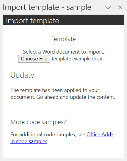 The import template add-in task pane.