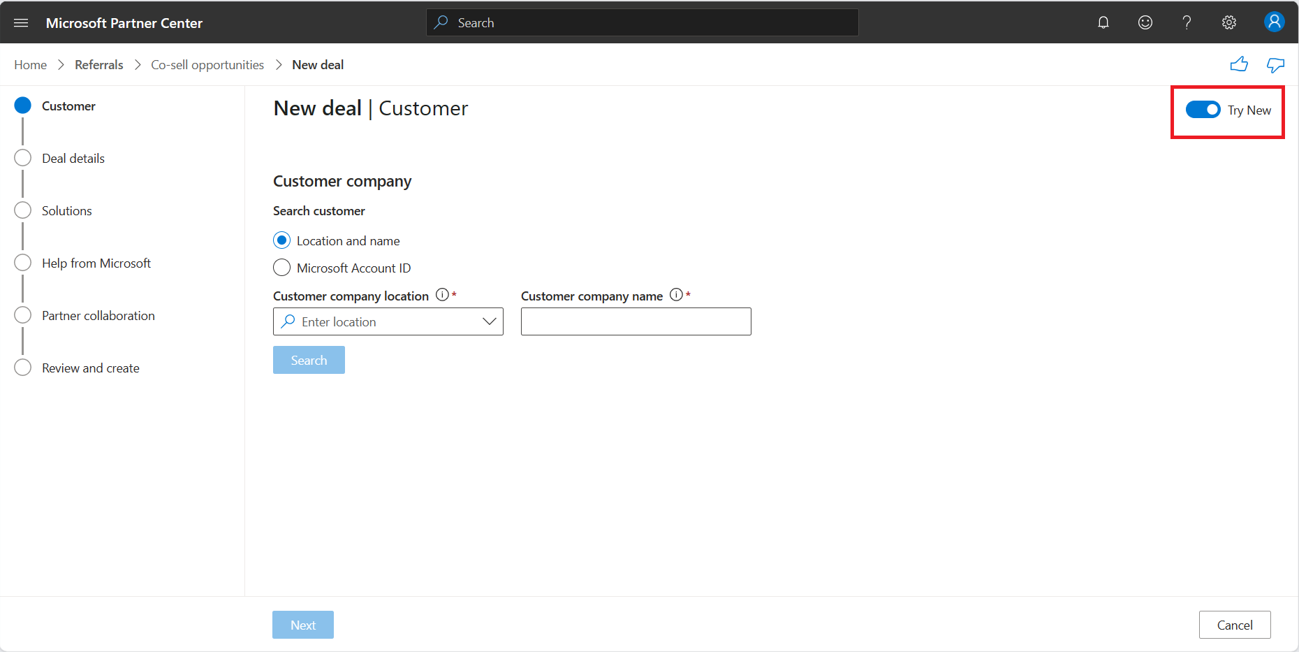 新交易建立體驗的螢幕快照。