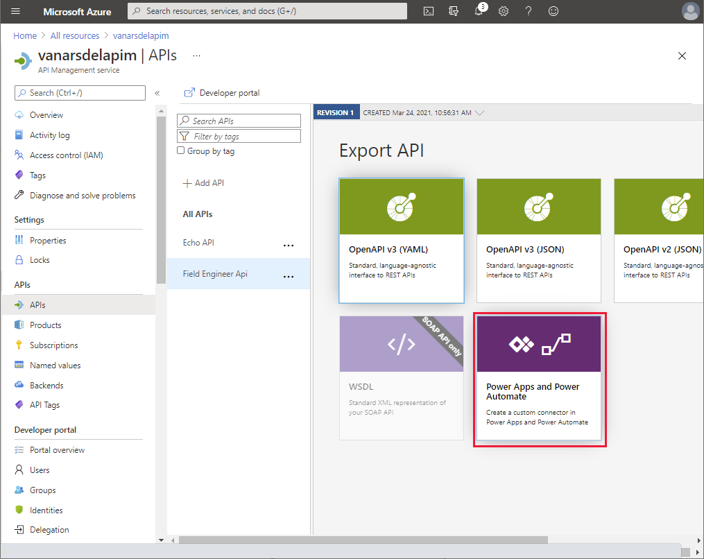 匯出 Web API 至 Power Apps。