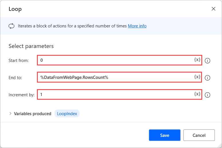 [迴圈] 動作的螢幕擷取畫面。