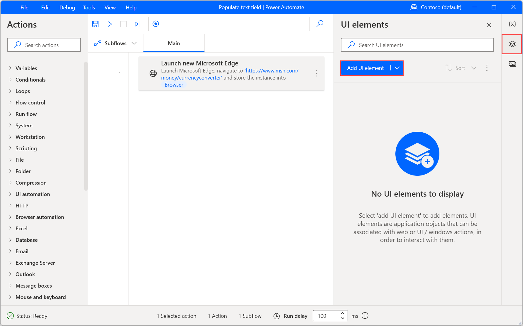 [UI 元素] 索引標籤中的 [新增 UI 元素] 選項的螢幕擷取畫面。